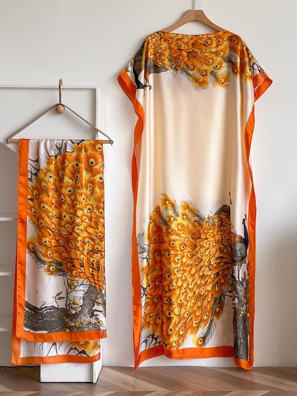 💥2025💥Women's Floral & Butterfly & Peacock Print Cape Shawl & Scarf Set-tidenox