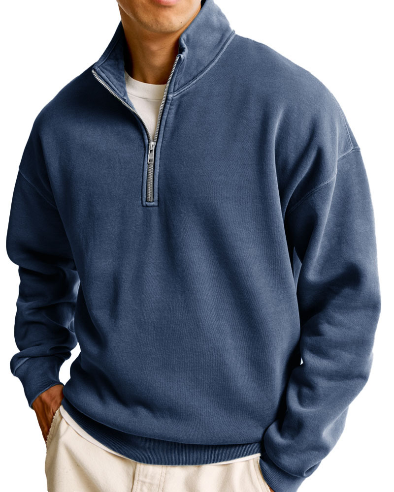 Men's Fashionable Casual Half-Zip Stand Collar Long-Sleeved Sweatshirt-tidenox