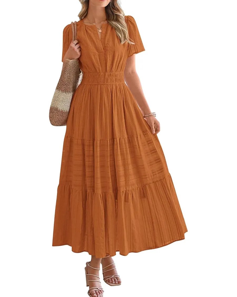 Limited time sale🔥Womens Summer Lightweight Short Sleeve Midi Maxi Dresses