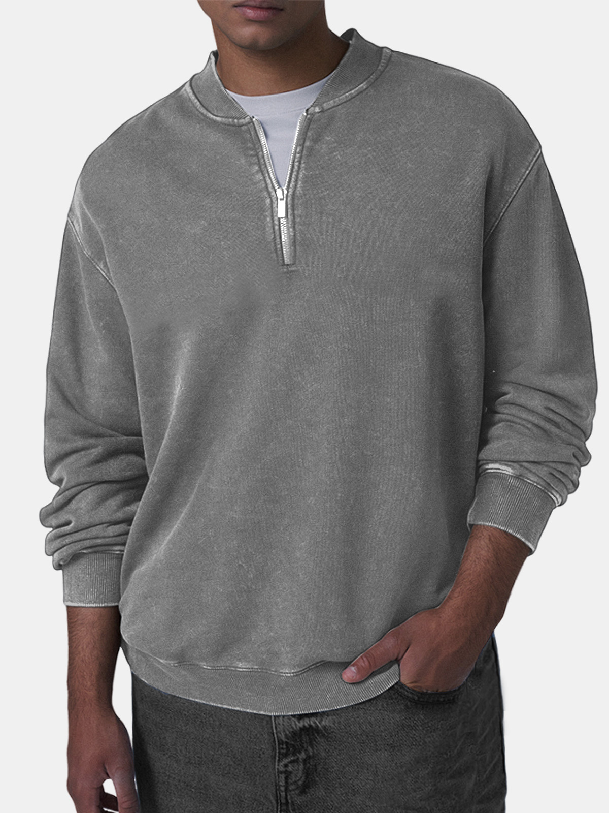 Men's Retro Casual Baseball Collar Zip Long Sleeve Top-tidenox