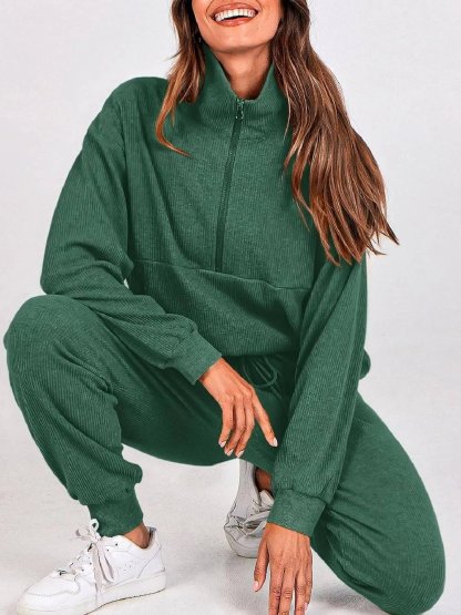 ⏰Hot Sale-Womens 2 Piece Long Sleeve Half Zip Pullover Fall Tracksuit Sweatsuits Set(Buy 2 Free Shipping)-tidenox