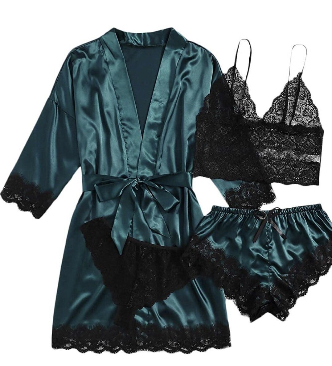 🔥Valentine's Day 4 sets of lace satin sling pajamas set🌹-tidenox