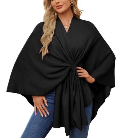 Elegant Shawl Wraps Soft Open Front Poncho Sweater-tidenox