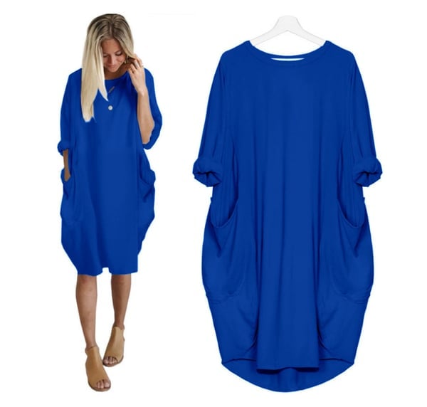 💝17 Colors Women Casual Loose Pocket Long Sleeves Dress-tidenox