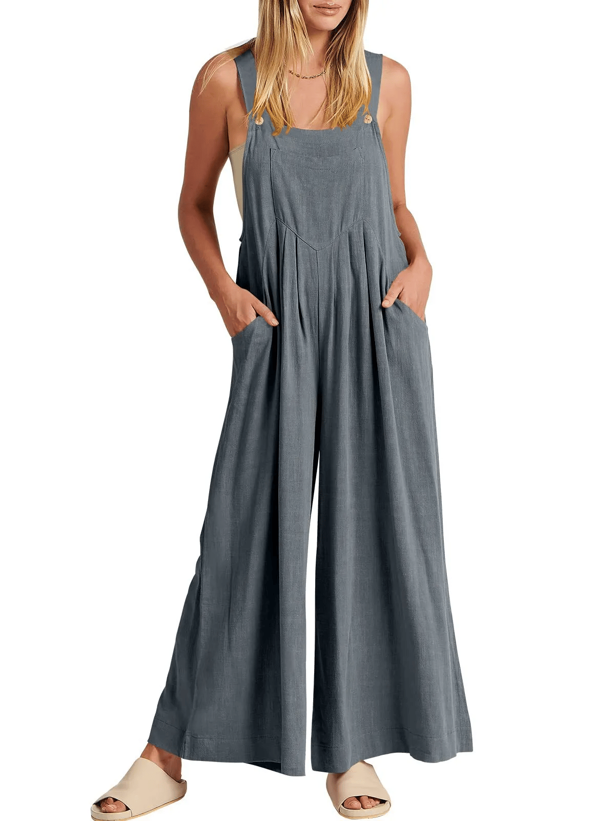 ✨Sleeveless Wide Leg Jumpsuit with Pockets-tidenox