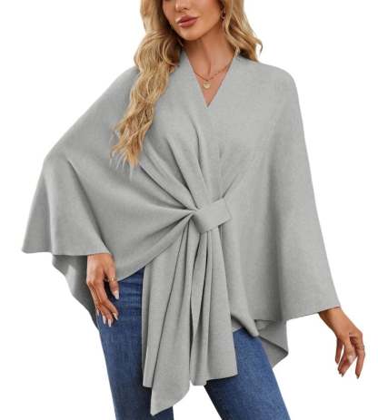 Elegant Shawl Wraps Soft Open Front Poncho Sweater-tidenox