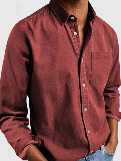 Men's Basics Vintage Washed Pocket Long Sleeve Shirt-tidenox