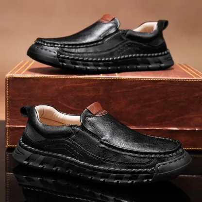 Men's Casual Leather Split Flat Loafers-tidenox