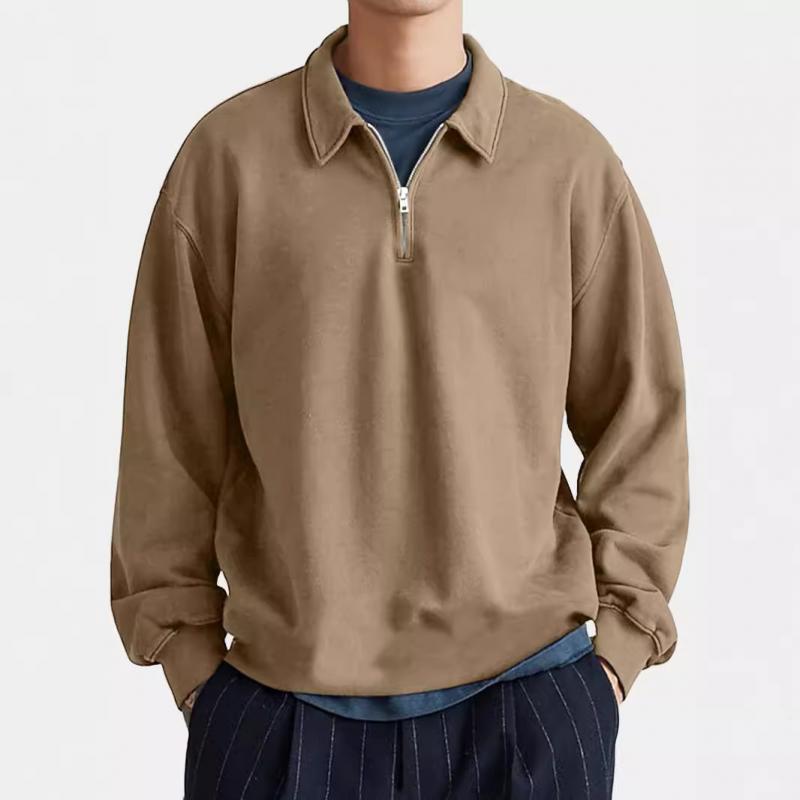 Men's Casual Half-zip Lapel Loose Pullover Polo Shirt-tidenox