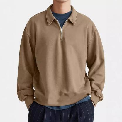 Men's Casual Half-zip Lapel Loose Pullover Polo Shirt-tidenox