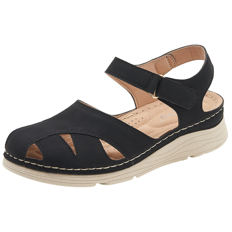 Casual Orthopedic Velcro Walking Wedge Toe Sandals-tidenox