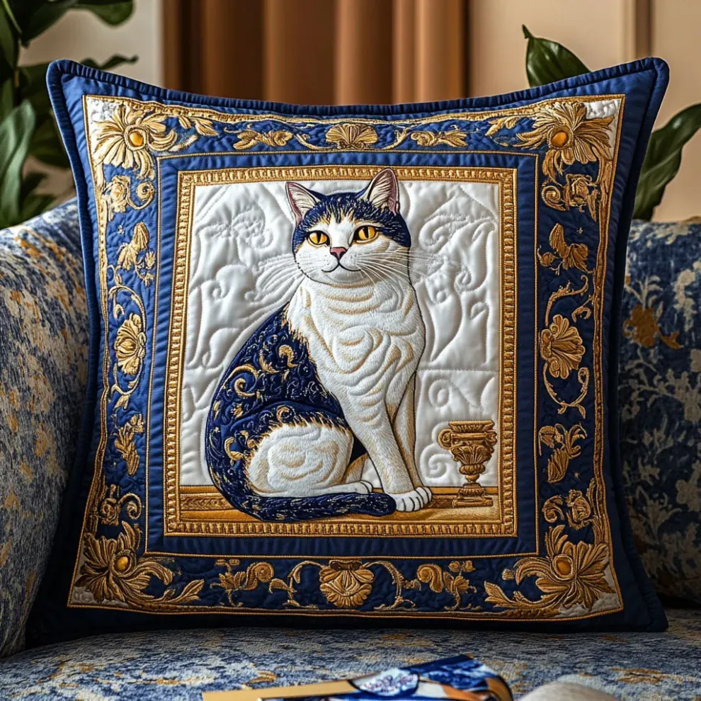 Luxury Baroque Cat Quilted Pillow