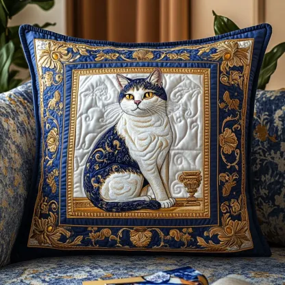 Luxury Baroque Cat Quilted Pillow