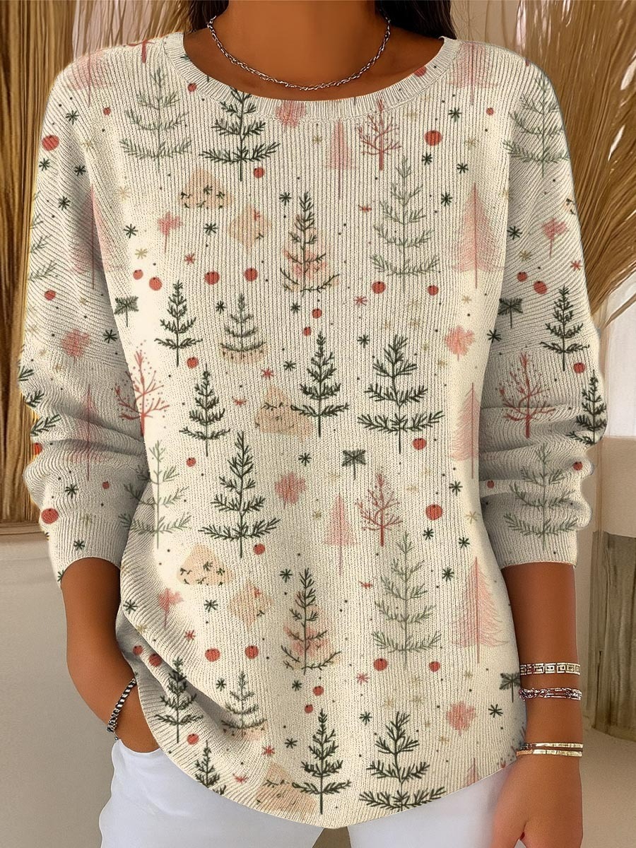 Women's Christmas Tree Art Print Buttoned Cardigan Sweater-tidenox