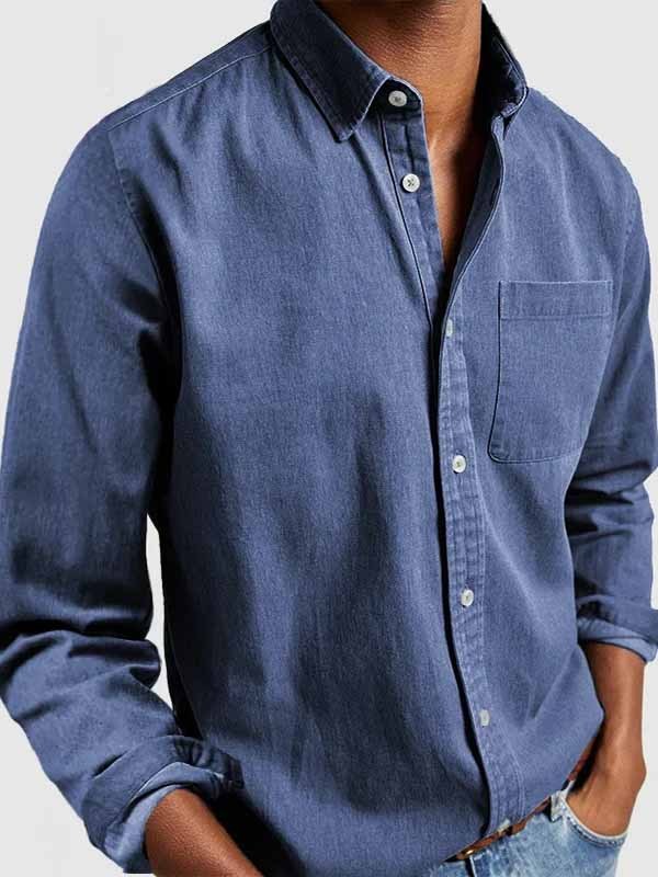 Men's Basics Vintage Washed Pocket Long Sleeve Shirt-tidenox