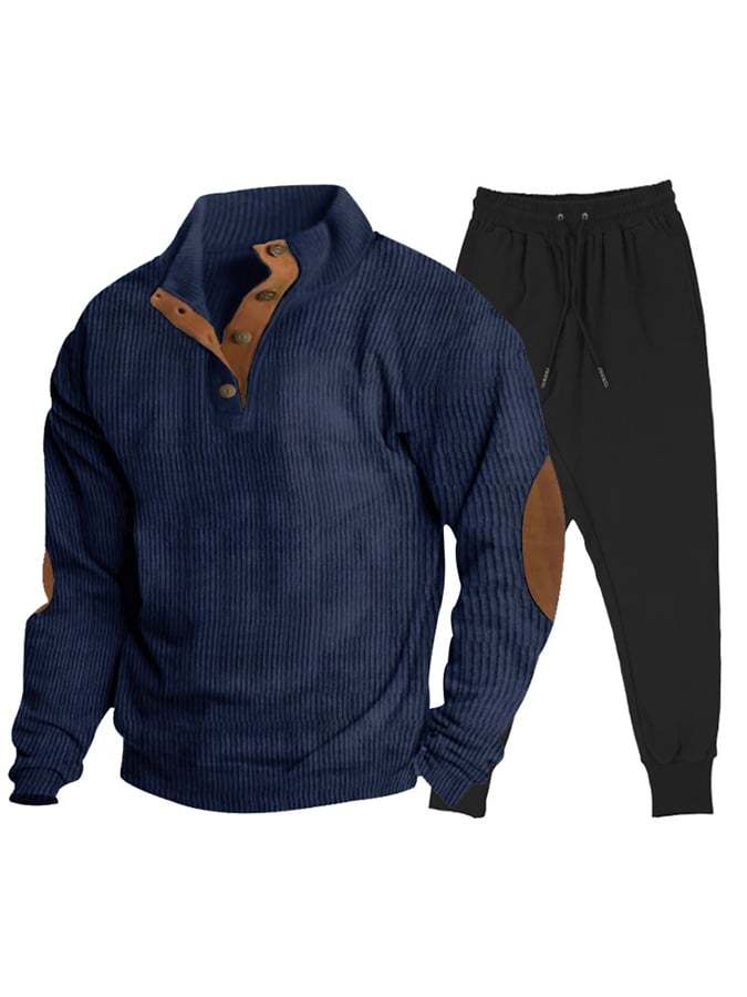 Men's Casual Sports Corduroy Sweatshirt Sweatpants Set-tidenox