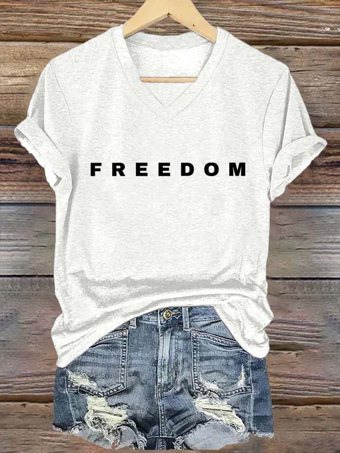 🕊️ Freedom Print V Neck T-shirt-tidenox