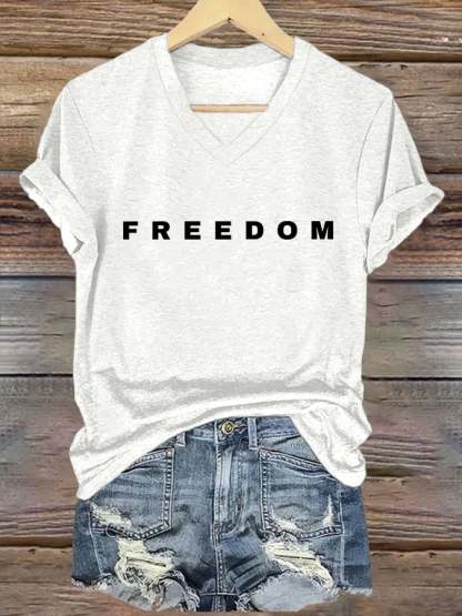 🕊️ Freedom Print V Neck T-shirt-tidenox