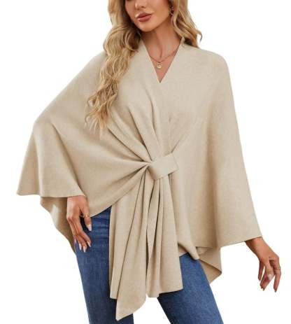 Elegant Shawl Wraps Soft Open Front Poncho Sweater-tidenox