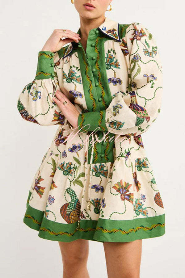 Celebrate Everyday Unique Print Color Match Balloon Sleeve Shirt Mini Dress-tidenox