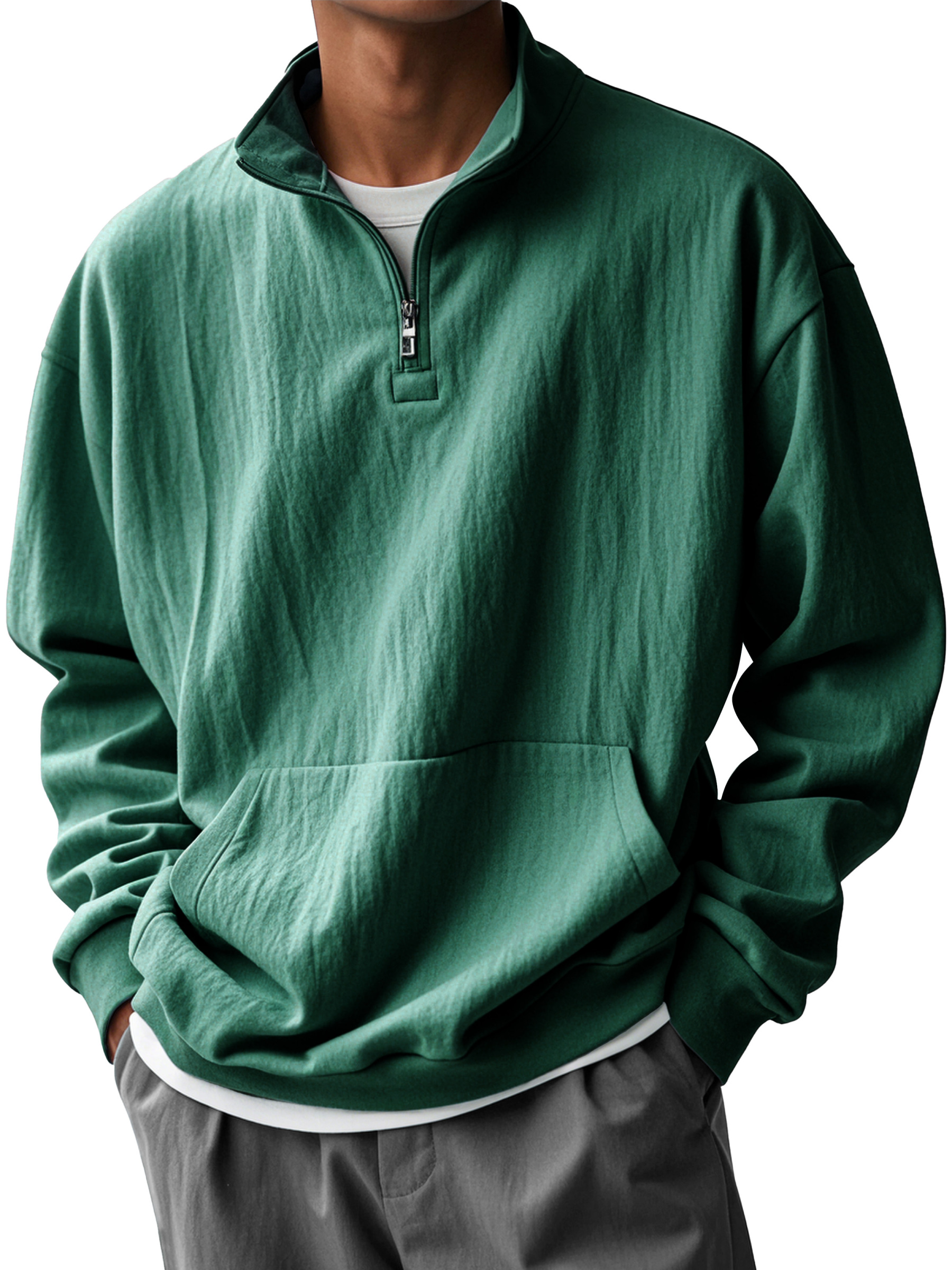 Men's Fashionable Half-Zip Pocket Stand Collar Sweatshirt-tidenox