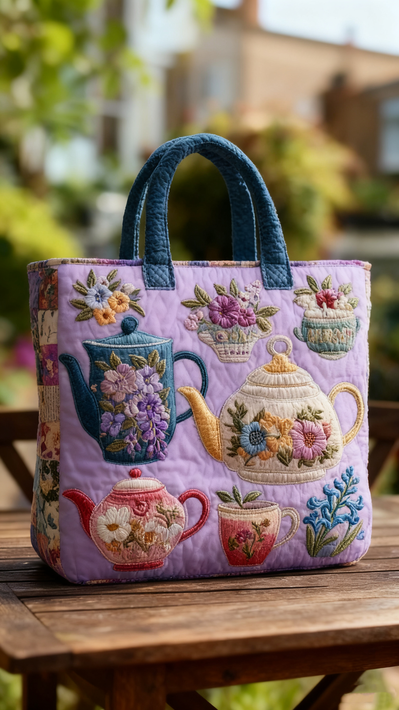 Floral Teapot Quilted Tote Bag 1024-tidenox