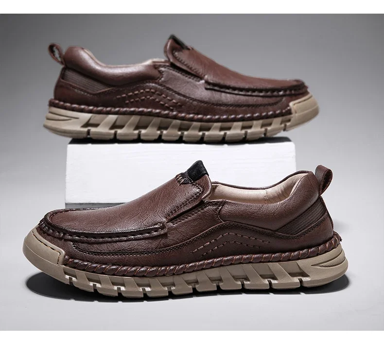 Men's Casual Leather Split Flat Loafers-tidenox