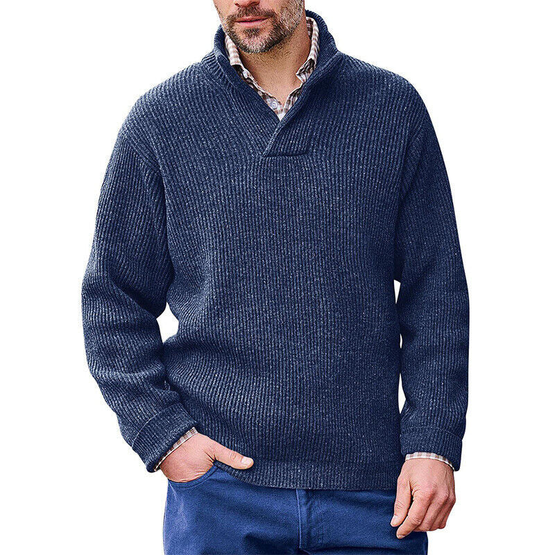 Men's knit jumper V-neck solid color sweater men's sweater-tidenox