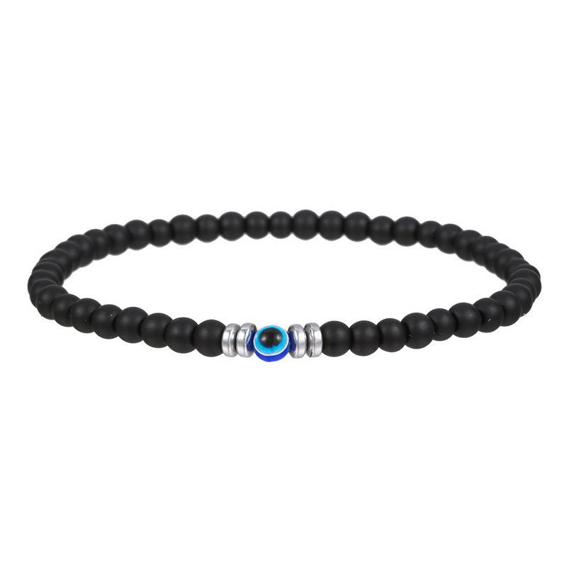 Men's 4mm Natural Stone Bracelet with Evil Eye Charm-tidenox
