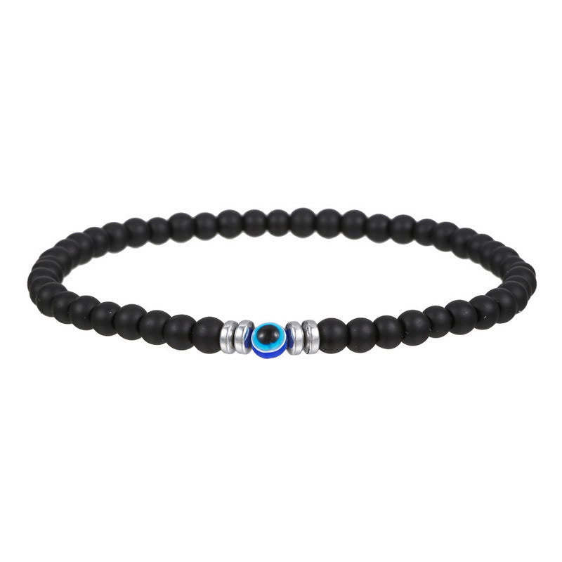 Men's 4mm Natural Stone Bracelet with Evil Eye Charm-tidenox