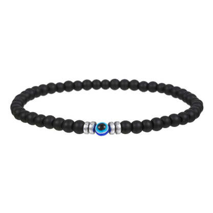 Men's 4mm Natural Stone Bracelet with Evil Eye Charm-tidenox