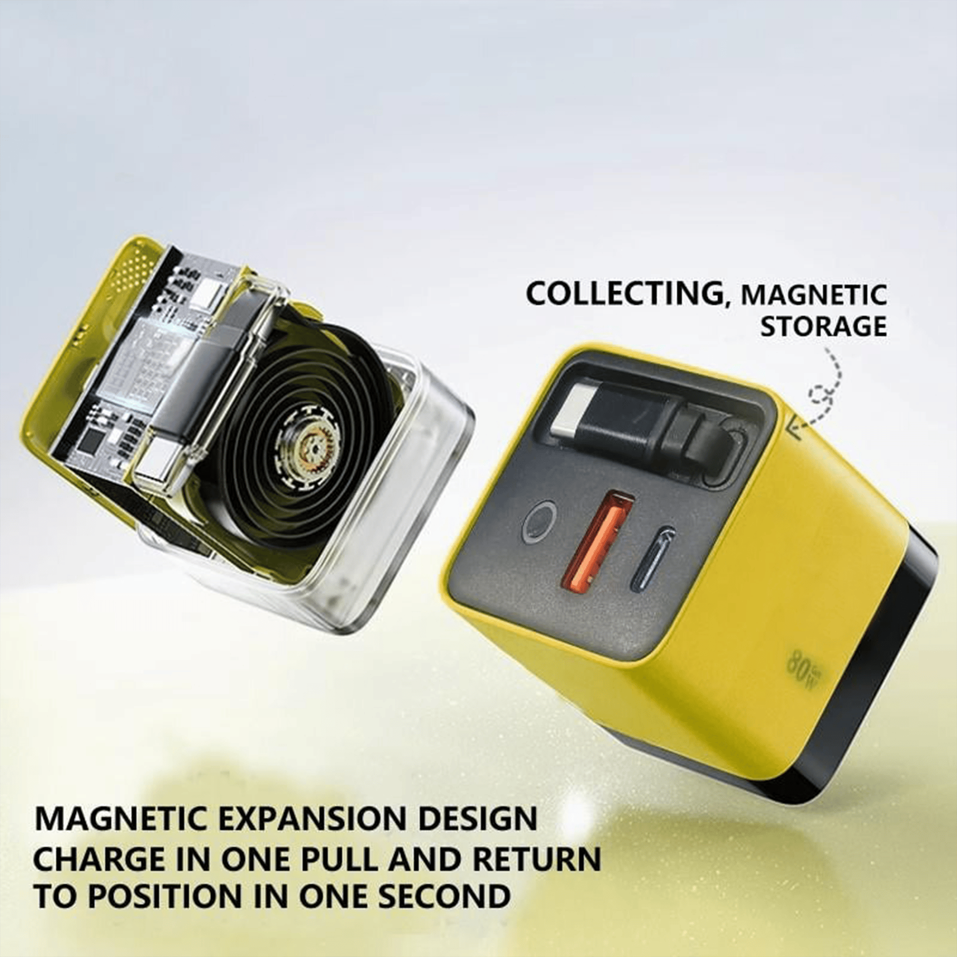 3 in 1 GaN Charger,Scalable 80W MAX fast charger module with Type-C cable and 2 USB ports-tidenox