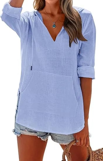 Women's V-Neck Hooded Beach Cover-Up-tidenox
