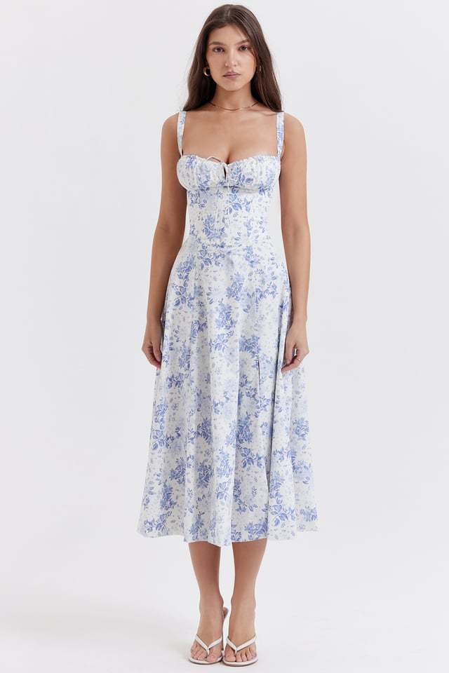 PRINT BUSTIER SUNDRESS-tidenox