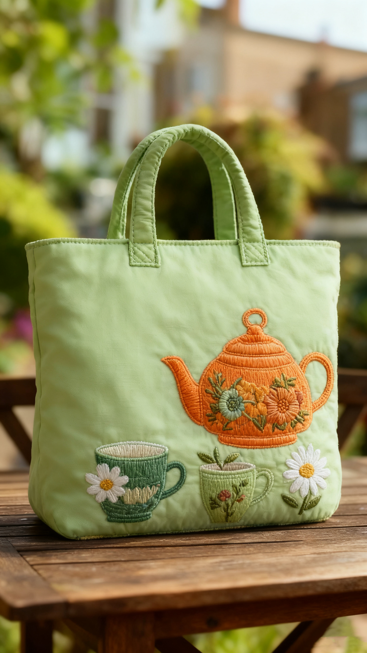 Floral Teapot Quilted Tote Bag 1025-tidenox