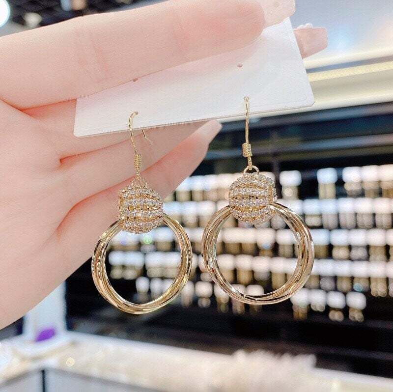 Rhinestone Layered Hoop Earrings-tidenox