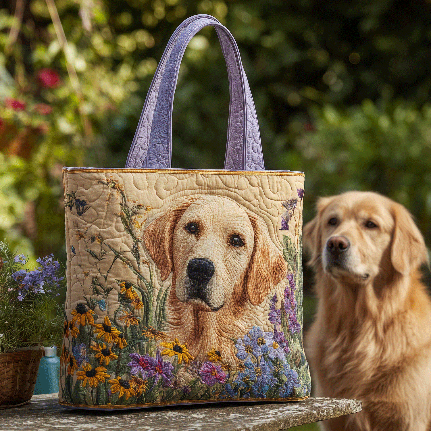 Sunny Retriever Quilted Tote Bag NCU0TH2798-tidenox