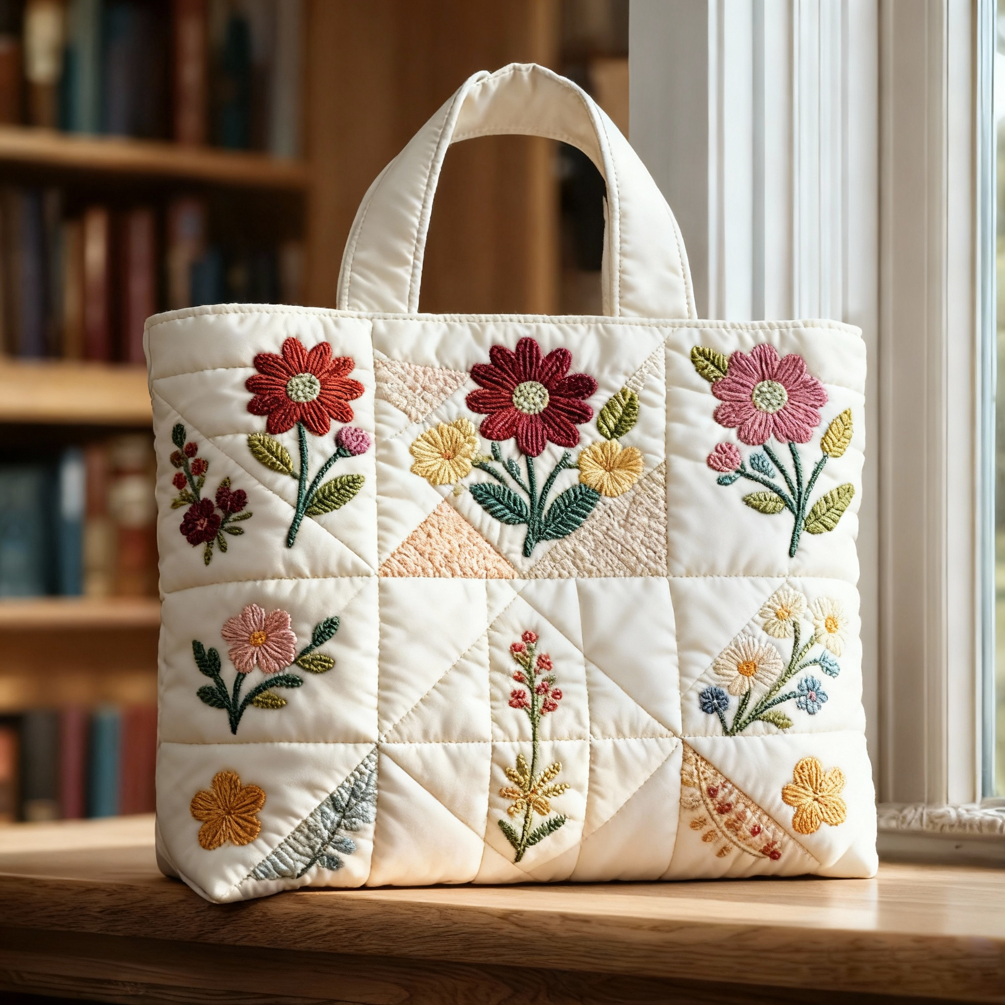Stylish and delicate floral quilted tote bag-tidenox