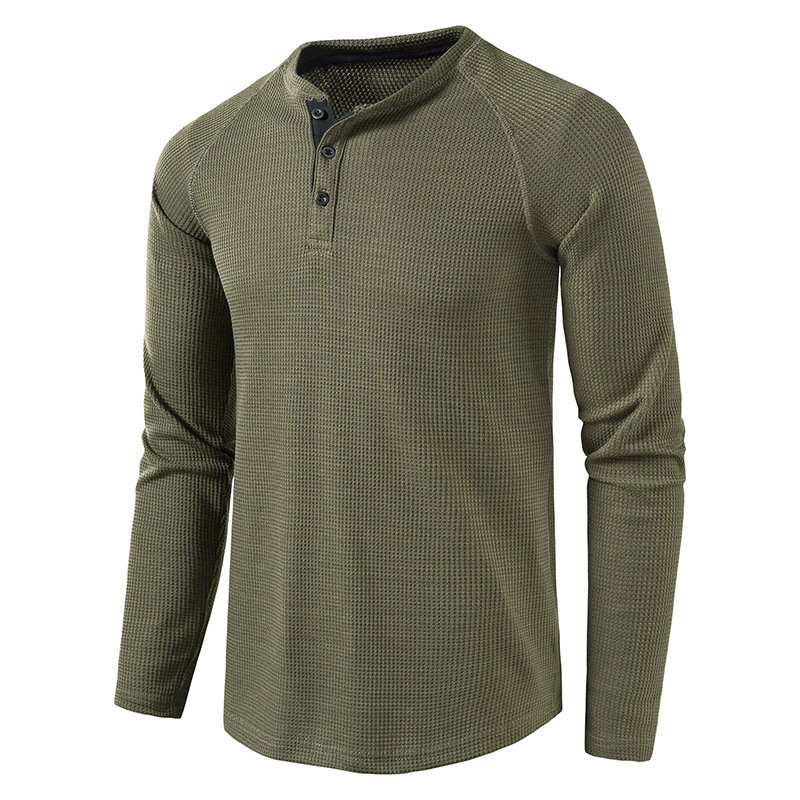 Men's Lightweight Henley Collarless Plain Crew Neck Shirt-tidenox