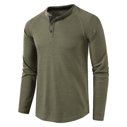 Men's Lightweight Henley Collarless Plain Crew Neck Shirt-tidenox
