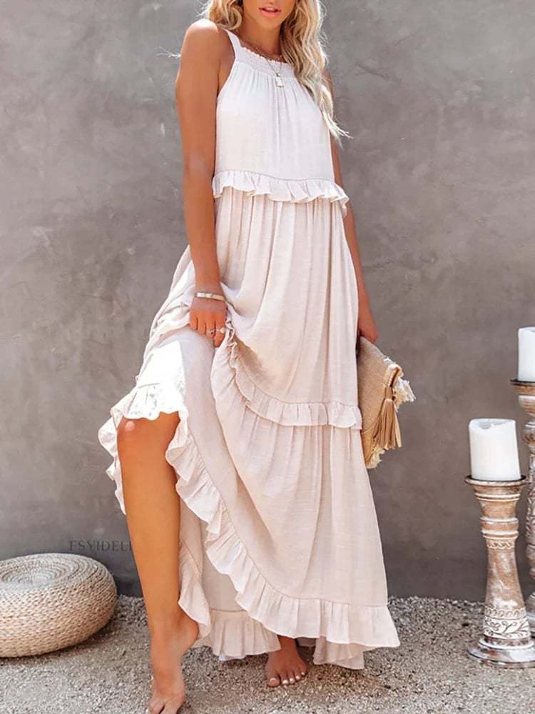 Holiday Style Ruffled Long Dress-tidenox