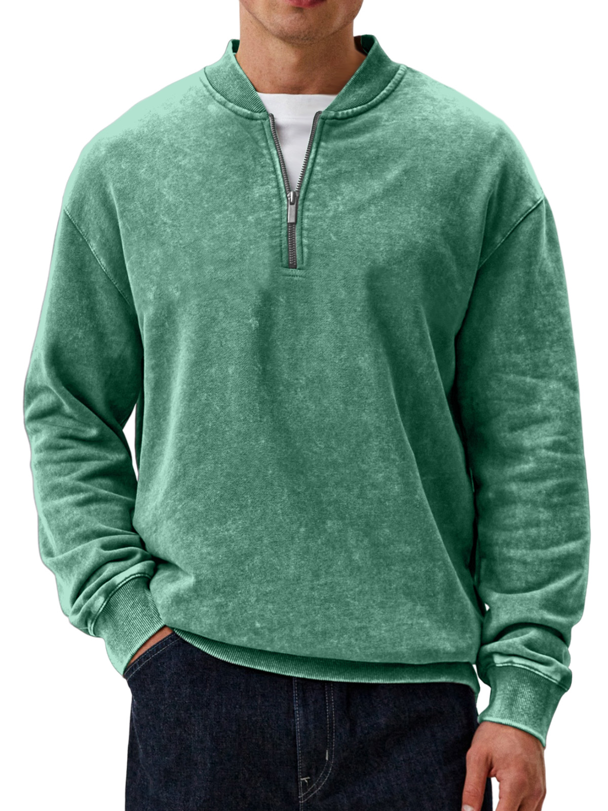 Men's Casual Retro Baseball Collar Zipper Long-sleeved Sweatshirt-tidenox