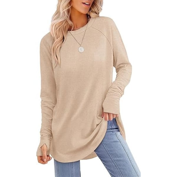 Womens Tunic Tops to Wear with Leggings Long Sleeve Thumb Hole Shirts Crew Neck Curved Hem-tidenox