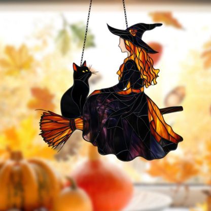 🧙‍♀️The Elegant Witch and Her Black Cat Suncatcher 🐈‍⬛🔮