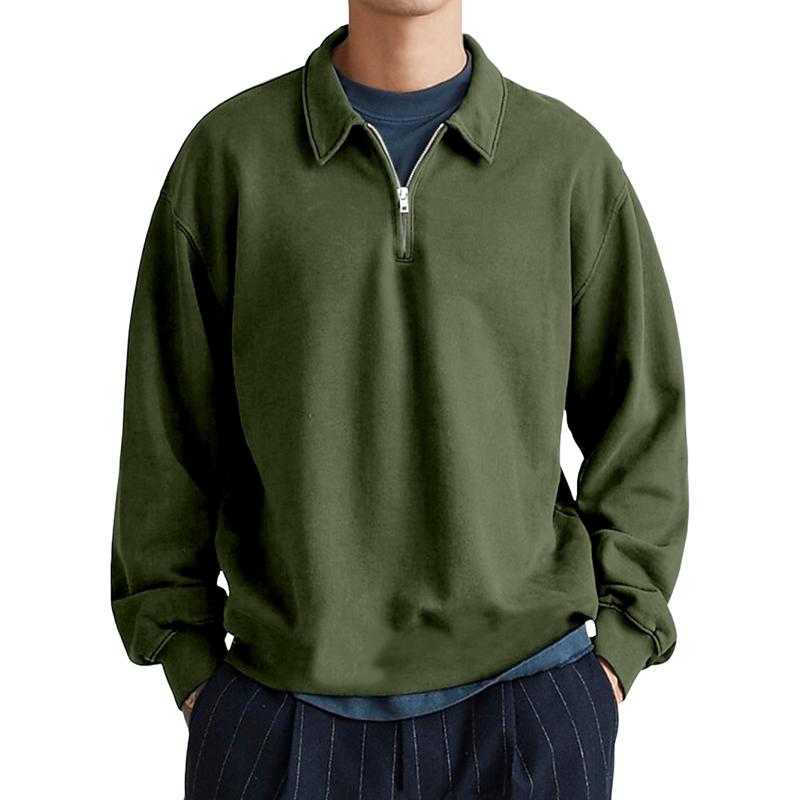 Men's Casual Half-zip Lapel Loose Pullover Polo Shirt-tidenox