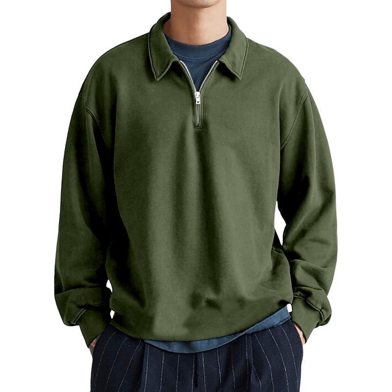 Men's Casual Half-zip Lapel Loose Pullover Polo Shirt-tidenox