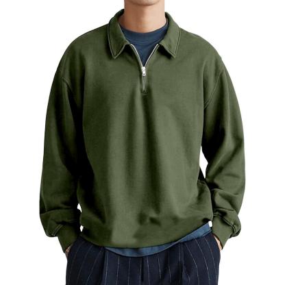 Men's Casual Half-zip Lapel Loose Pullover Polo Shirt-tidenox