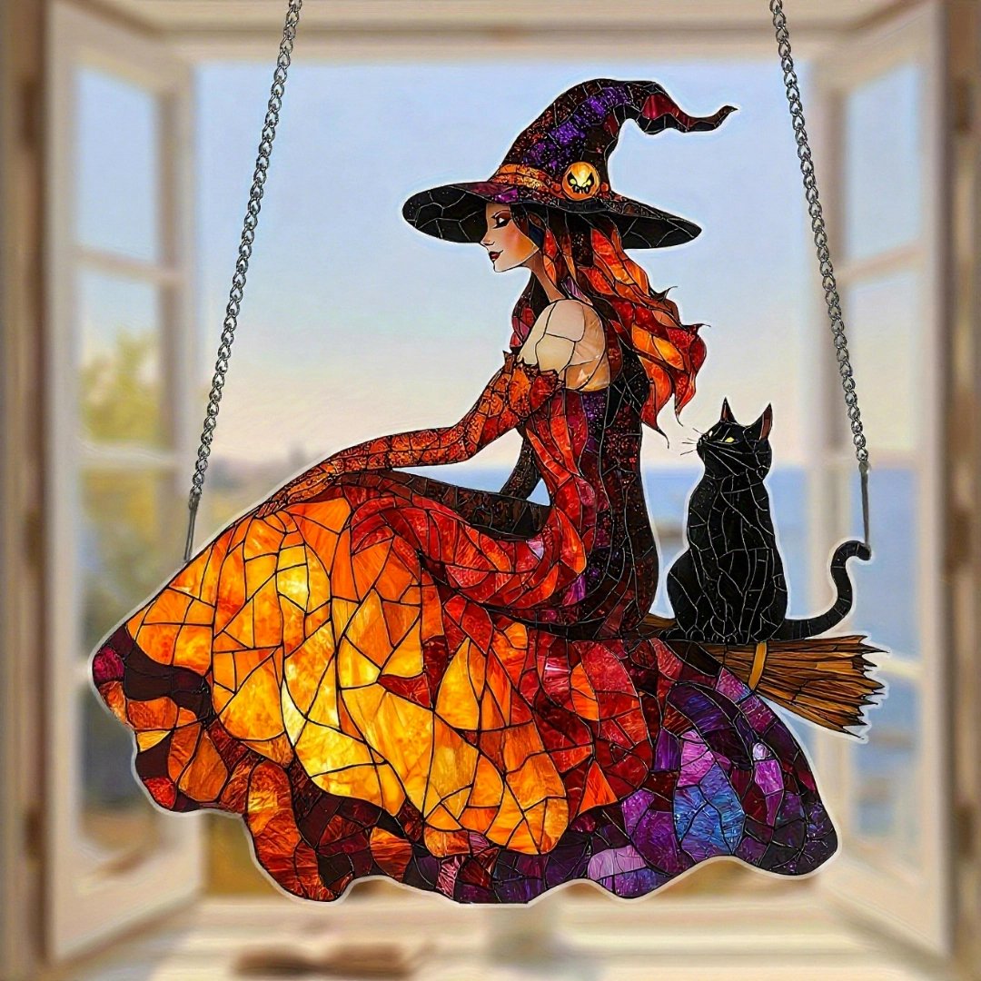 🧙‍♀️The Elegant Witch and Her Black Cat Suncatcher 🐈‍⬛🔮