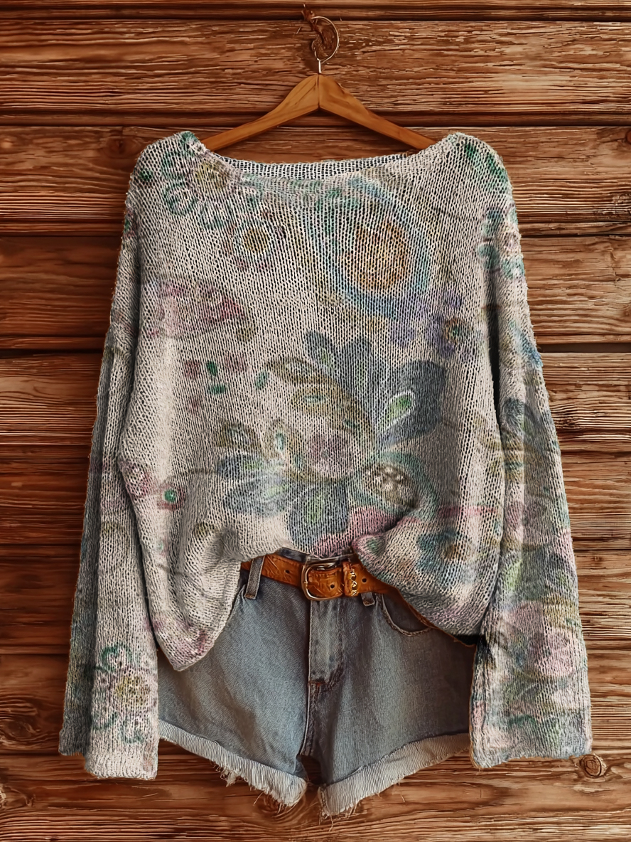 Women's Retro Paisley Floral Art Print Casual Pullover Sweater-tidenox