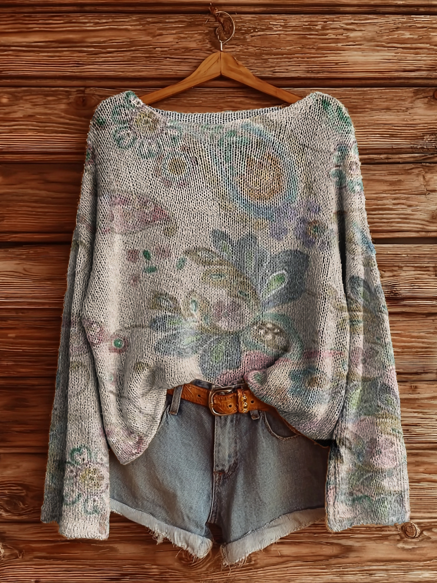 Women's Retro Paisley Floral Art Print Casual Pullover Sweater-tidenox